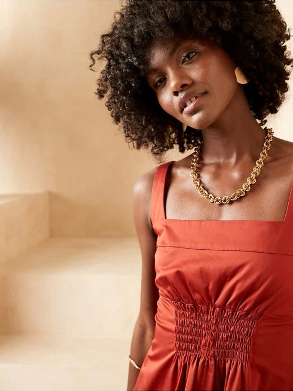 NWT Banana Republic x Harbison Smocked Apron Midi Dress, Sleeveless, Red Clay, 8 - Picture 9 of 16